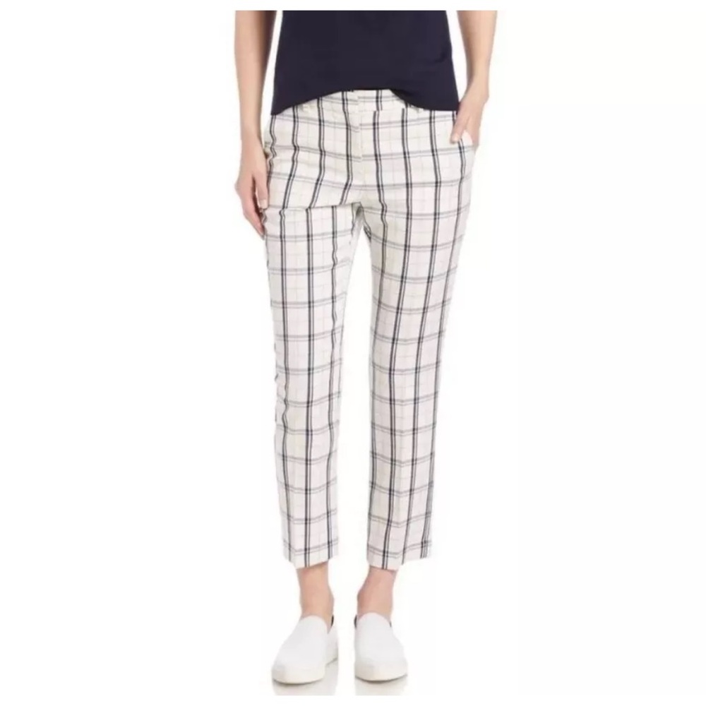 NWT $285 Theory Treeca Two-Mix Checked Cropped Pants Pockets Wool Size-12